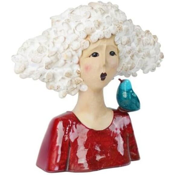 Garden Bust Head Sculpture Red Woman Statue 11 Inch Modern Art Home Decor - Picture 8 of 8